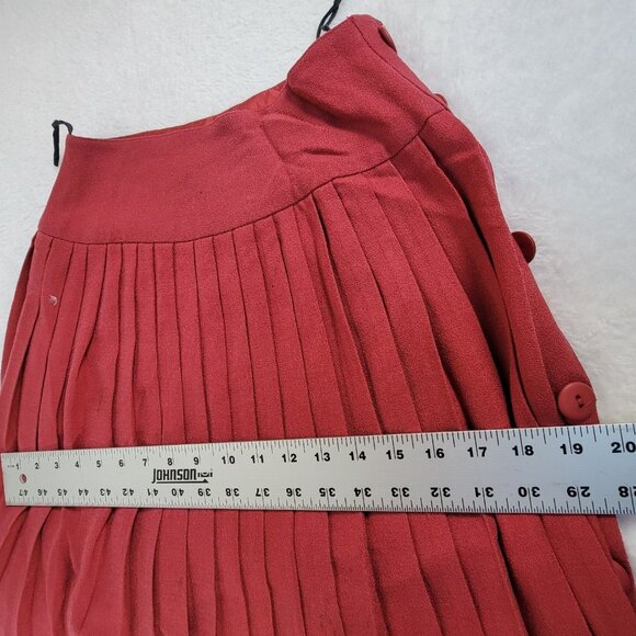 Shelly Walsh Vintage Red Wool Pleated Maxi Skirt Size 4 with Side Button Detail - Picture 5 of 9